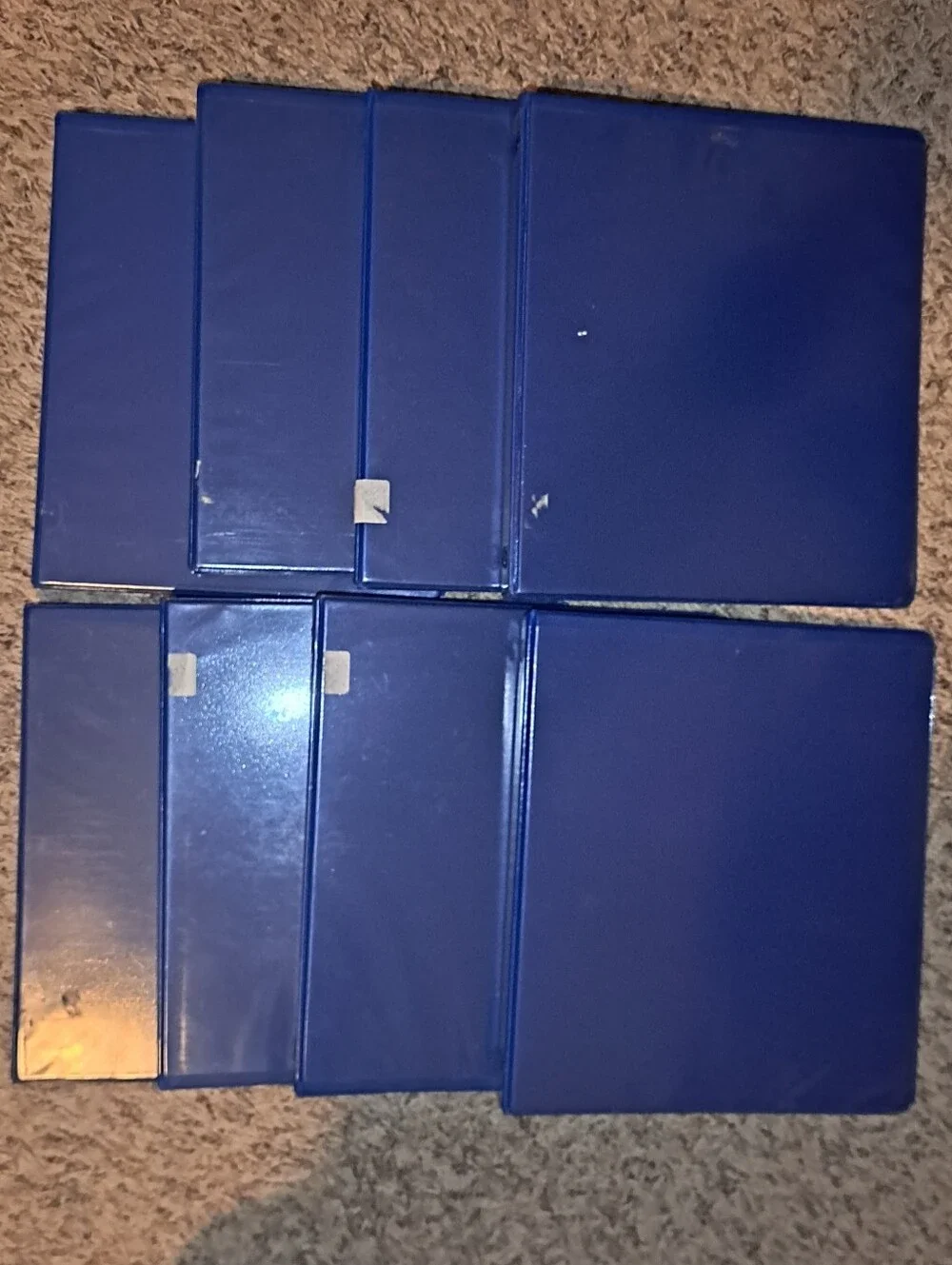 Set of 8 Blue Plastic 3-Ring Hard Cover Binders